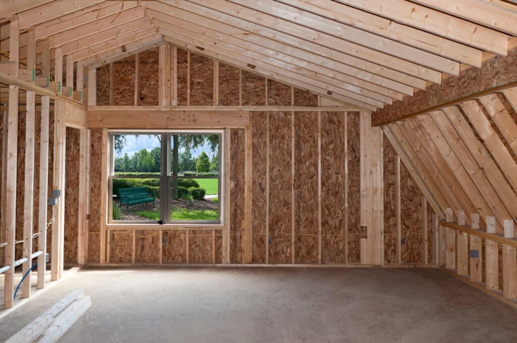 wood framed home addition under construction